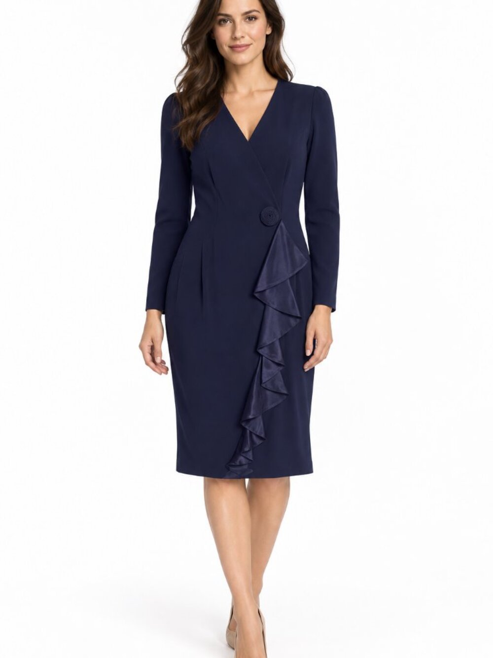 Daymor Couture Vintage Navy Blue Ruffle Front Dress Size 8